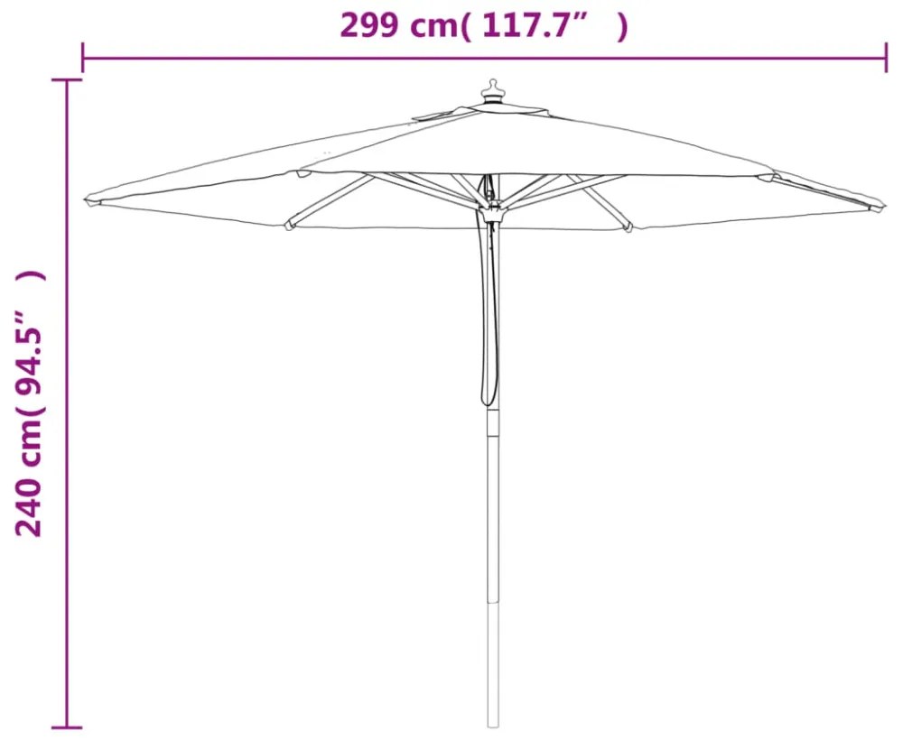 antracitszürke kerti napernyő fa rúddal 299 x 240 cm