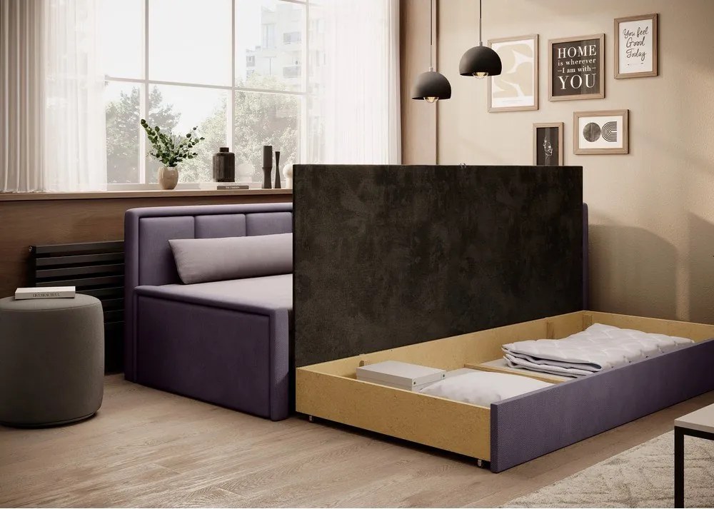 Rózsaszín zsenília kinyitható-tárolóhelyes kanapé 214 cm Fulgeo – ELTAP