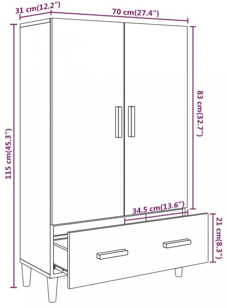 füstös tölgy színű szerelt fa magasszekrény 70 x 31 x 115 cm