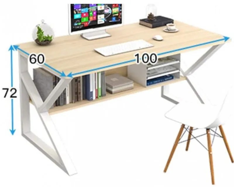 SHAPE íróasztal polccal tölgy dekorban és fekete lábakkal 100x60 cm