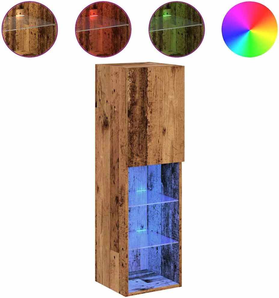 vidaXL 2 db antik fa színű TV-szekrény LED-lámpákkal 30,5x30x102 cm