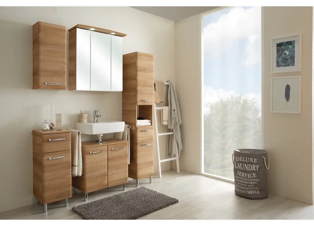 Natúr színű fali fürdőszoba szekrény tölgyfa dekorral 70x30 cm Quickset 318 – Pelipal