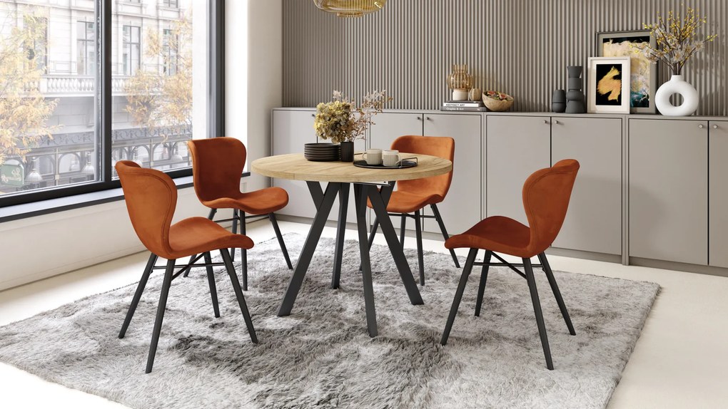 Mazzoni ALMO Arany Craft tölgy/fekete lábak - BŐVÍTHETŐ KEREK ASZTAL Y ALAKÚ LÁBAKKAL LOFT/IPARI STÍLUSÚ NAPPALIBA/ÉTKEZŐBE