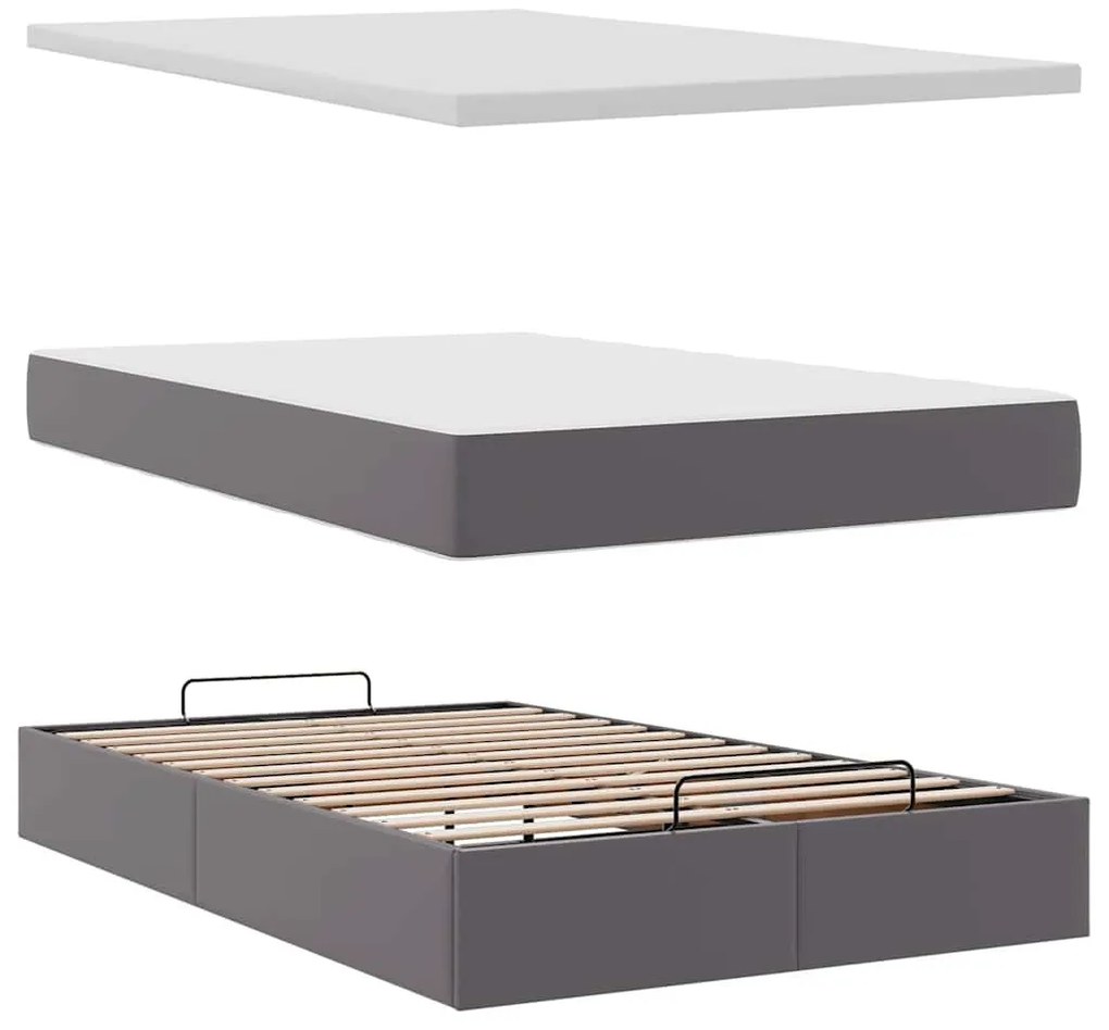 Ottomán ágykeret matraccal Szürke 120x190 cm műbőr 120x190 cm