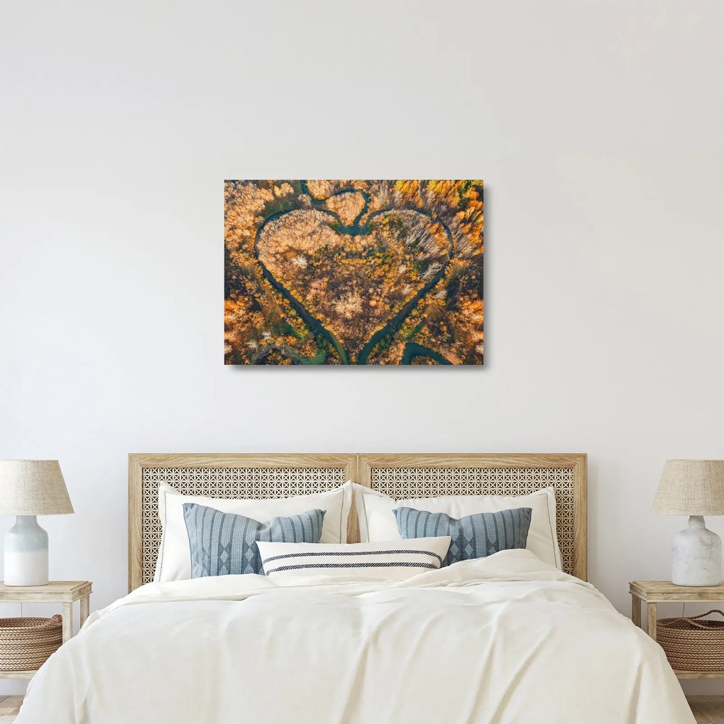 Üveg kép - Szív alakú folyó (70x50 cm)