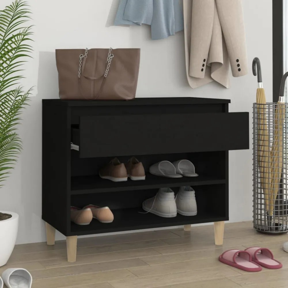 fekete szerelt fa cipősszekrény 70x36x60 cm