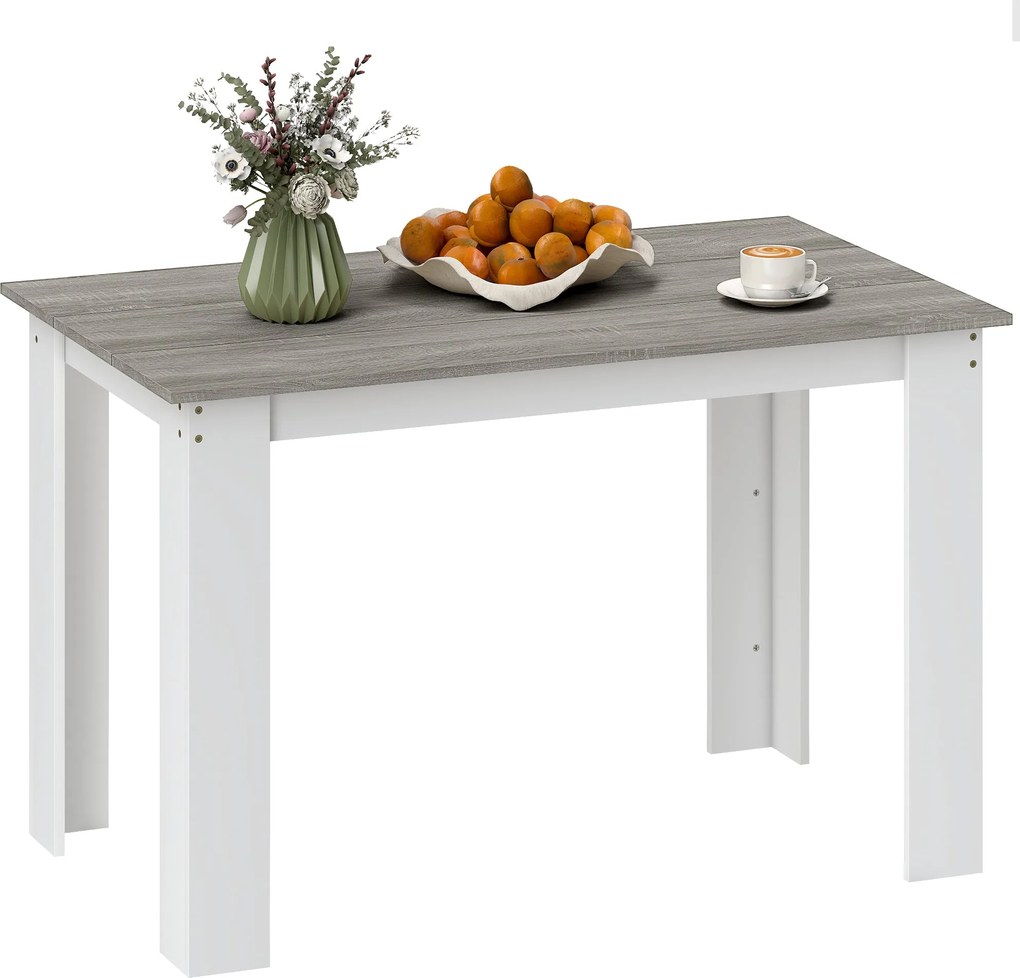 HOMCOM 4-6 Fős Étkezőasztal, Téglalap alakú Konyhaasztal Modern Stílus, Max Teherbírás 50 kg, 120x69x75 cm, Szürke és Fehér | Aosom