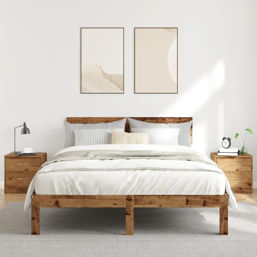 2 db antik fa színű szerelt fa éjjeliszekrény 40 x 30 x 40 cm