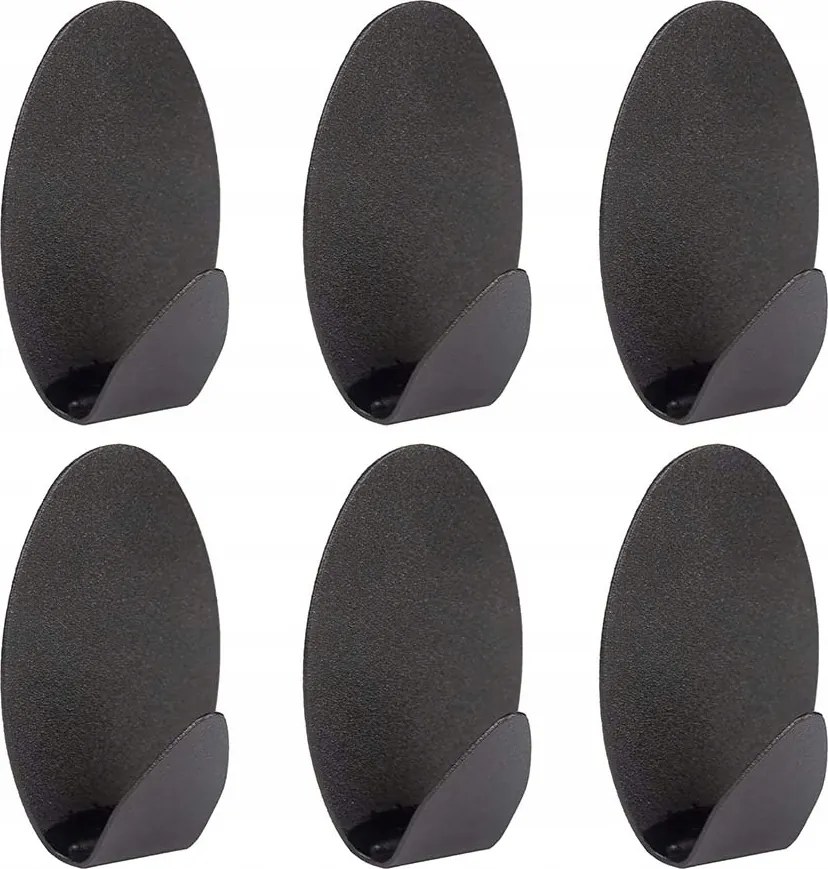 Öntapadós Akasztó 6 Db Fekete Ovális Acél Fürdőszobái Akasztó Szilárd