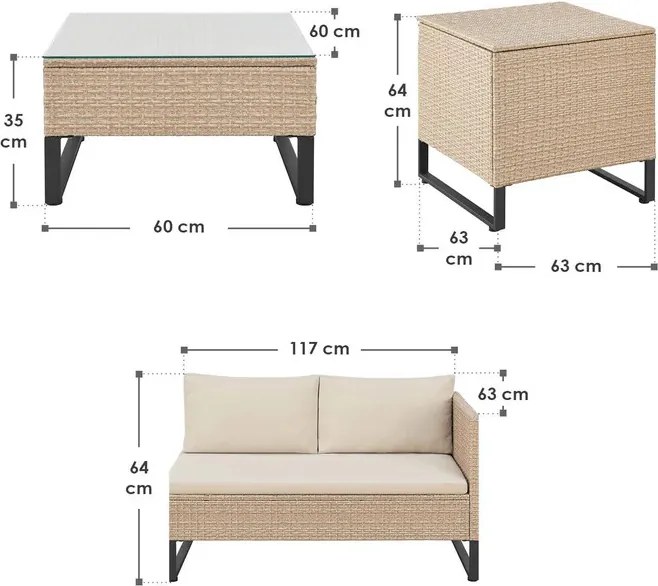 Juskys Santorini rattan kerti bútor szett - krém