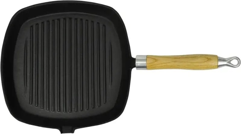vidaXL öntöttvas grillserpenyő fa nyéllel 20 x 20 cm