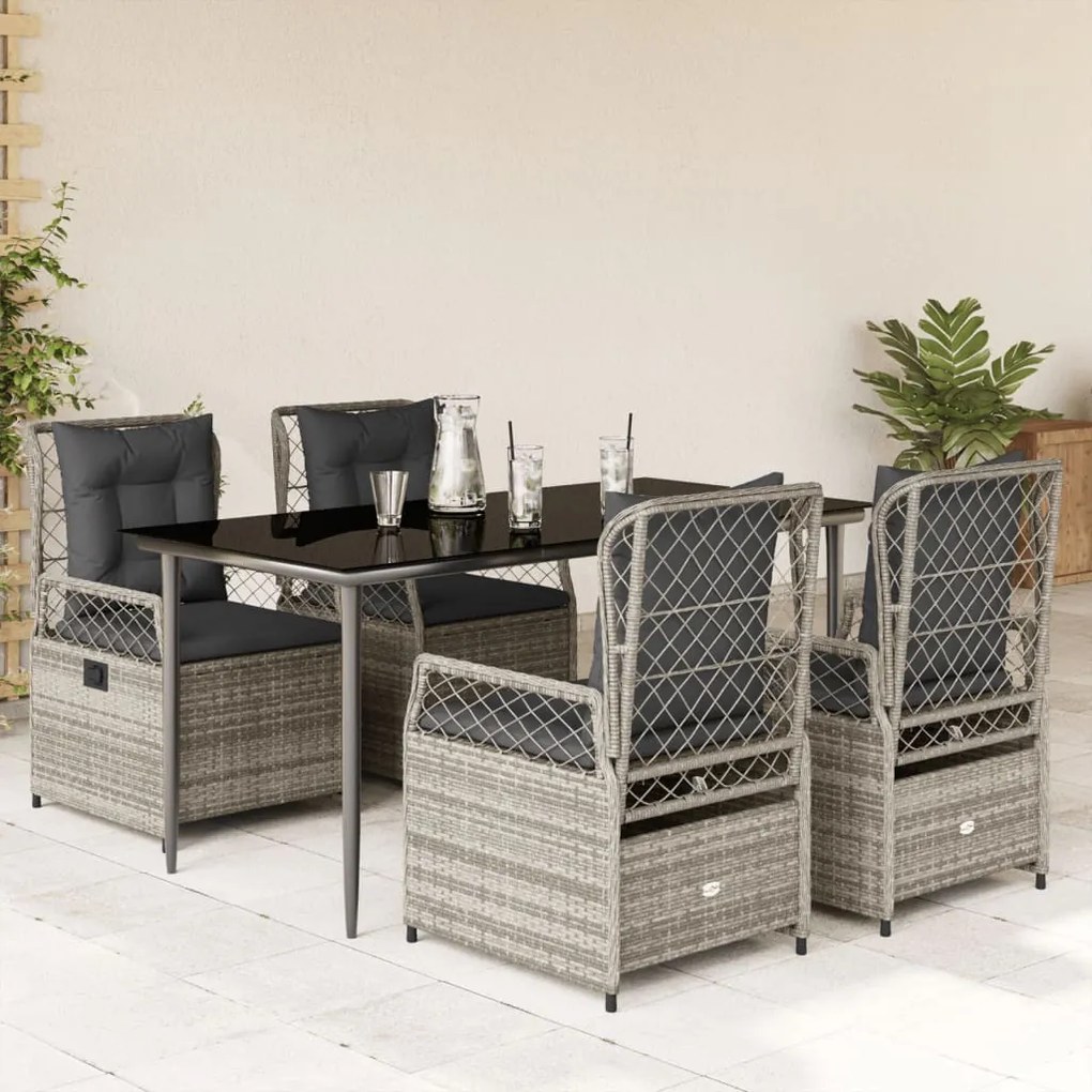 5 részes szürke polyrattan kerti étkezőgarnitúra párnával
