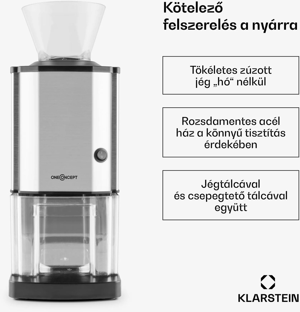 OneConcept Icebreaker, jégkása készítő gép, 15 kg/h, 3,5 L térfogat, jégtartó, rozsdamentes acél