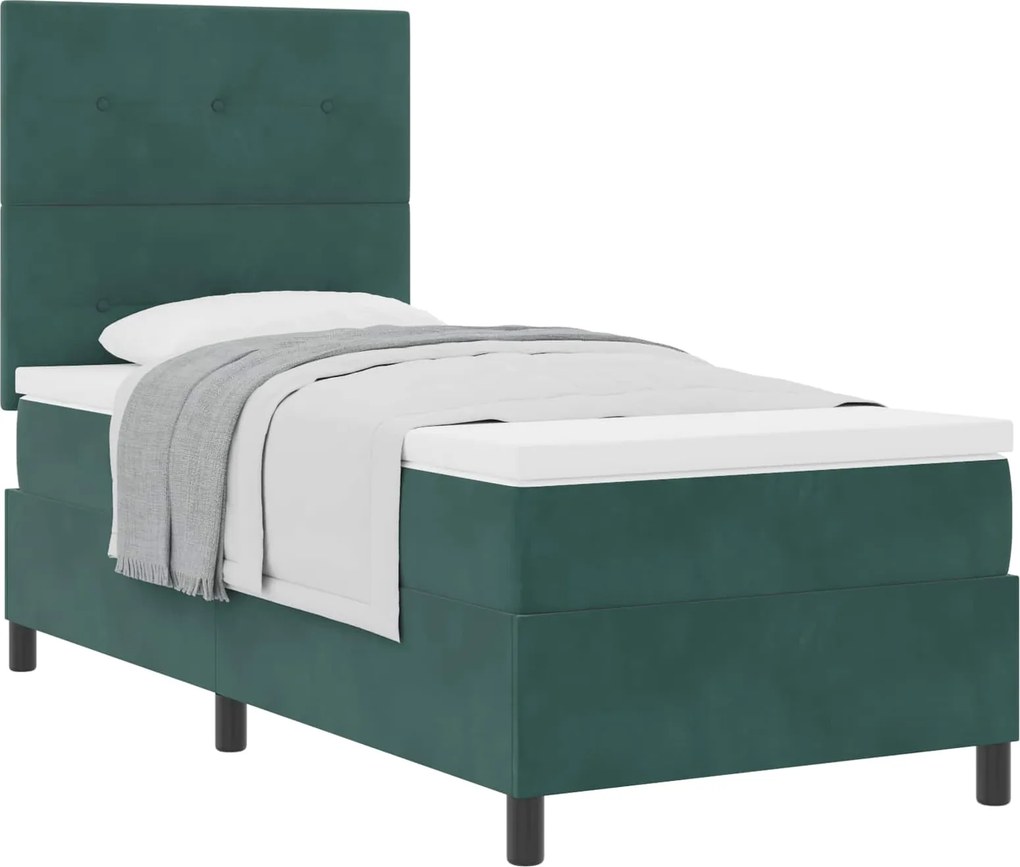 vidaXL Boxrugós ágy matracmal fejtámlával Sötétzöld 80 x 200 cm szövet