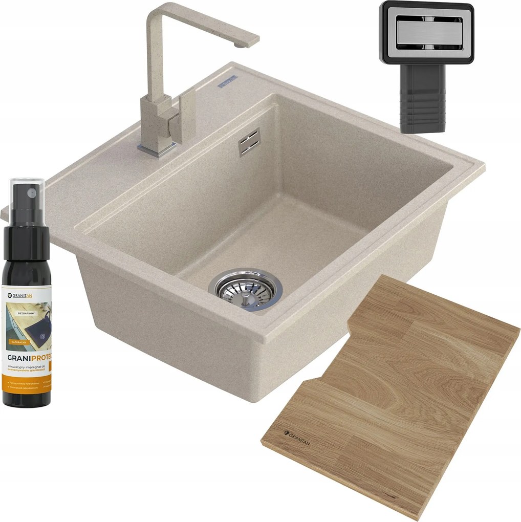 Gránit Mosogató Világos Bézs Foxal Csaptelep Szett