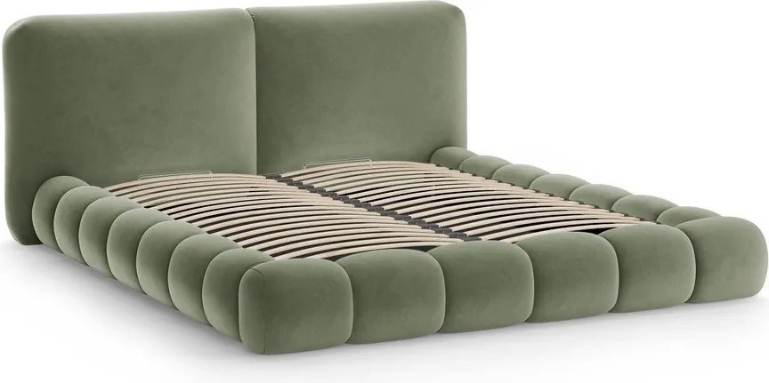 Zöld kárpitozott ágyneműtartós franciaágy ágyráccsal 200x200 cm Solange – Micadoni