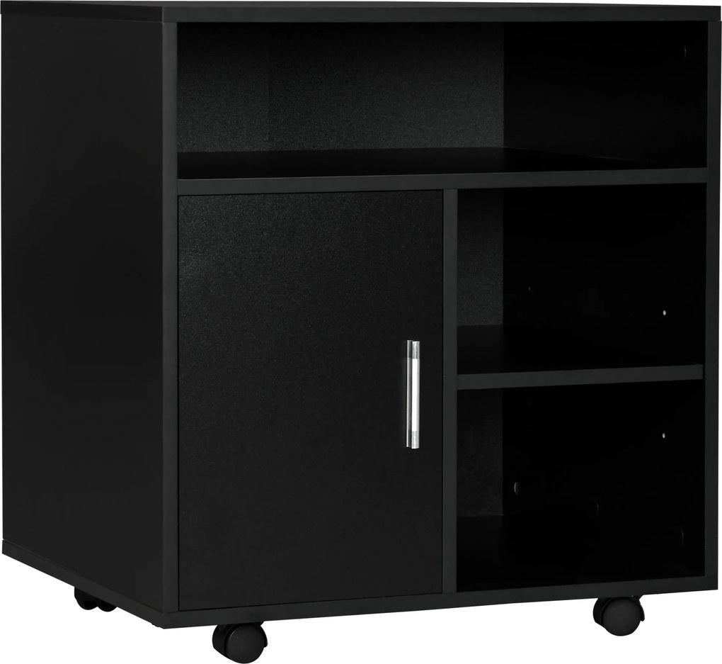 HOMCOM Nyomtatóállvány Szervező Iroda Szekrény 3 Polccal + Nagy Felső Polccal Forgácslapból, Fekete | Aosom