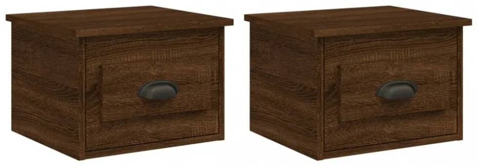 2db barna tölgyszínű falra szerelhető éjjeliszekrény 41,5x36x28
