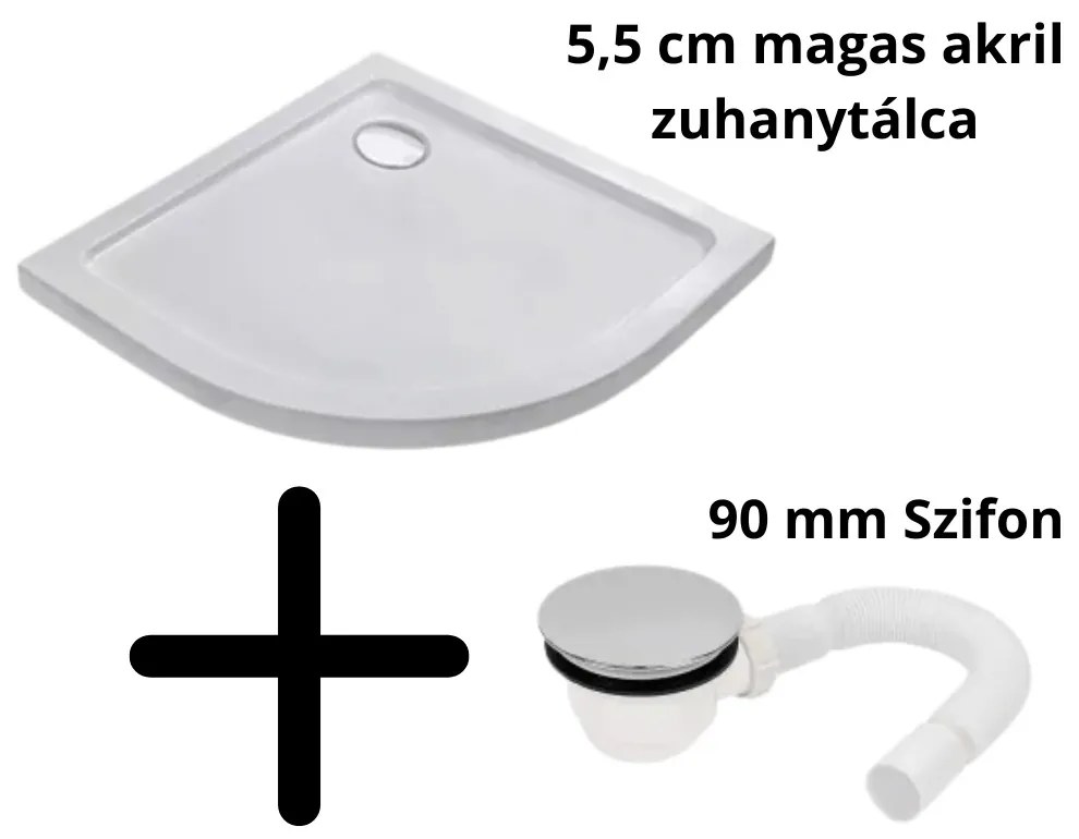 Stuxi Nizza Black 80x80 cm íves két tolóajtós zuhanykabin 6 mm vízlepergető biztonsági üveggel, fekete elemekkel, 190 cm magas, zuhanytálcával és szifonnal