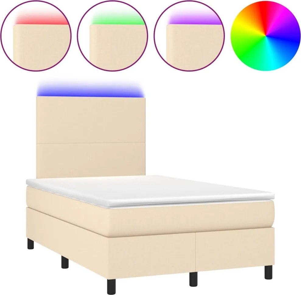 vidaXL krémszínű szövet rugós és LED-es ágy matraccal 120 x 200 cm