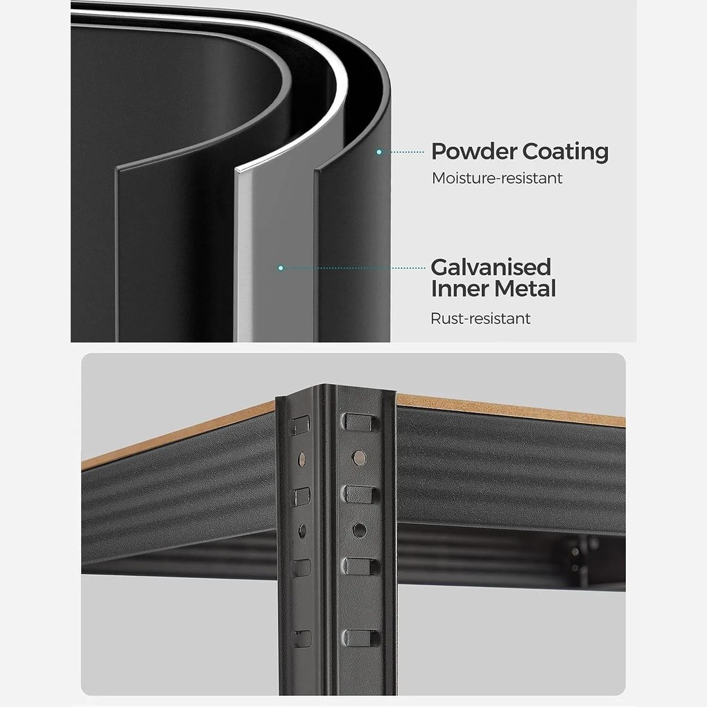 Nagy teherbírású tárolópolc, polc, rusztikus barna és fekete