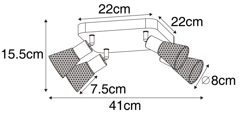 Ipari reflektor fekete fával 4 lámpás - Kristina