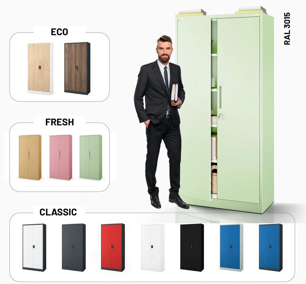 Kétajtós szekrény polcokkal JAN H, 900 x 1950 x 400 mm, Fresh Style: pasztellzöld
