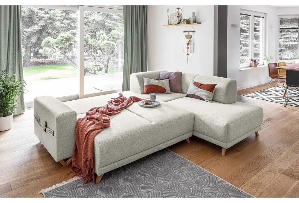 Bézs kinyitható-tárolóhelyes sarokkanapé (jobb oldali-L alakú) Classy Sophie – Miuform