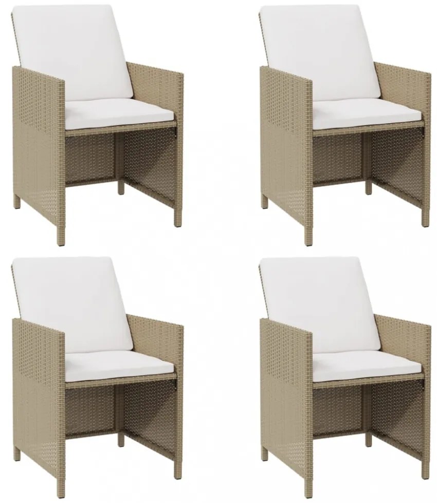 4 db bézs polyrattan kerti szék párnával