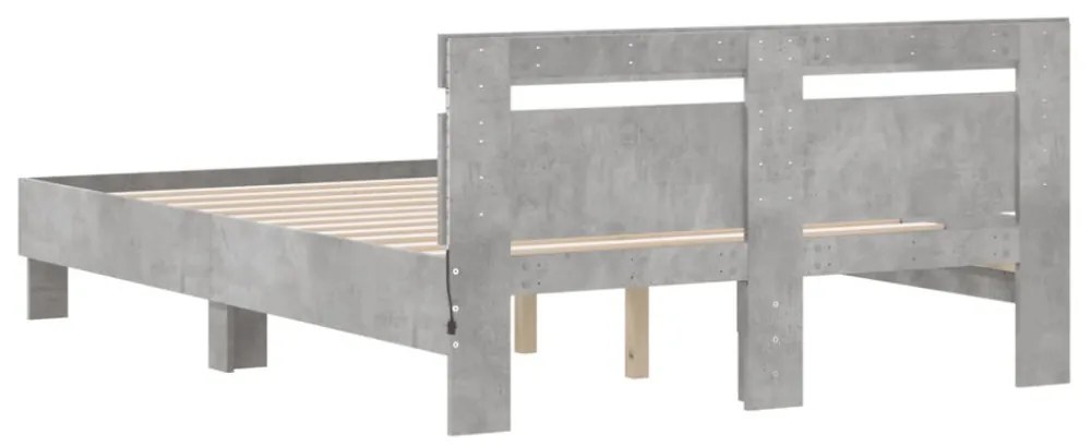 betonszürke ágykeret fejtámlával és LED-del 135x190 cm