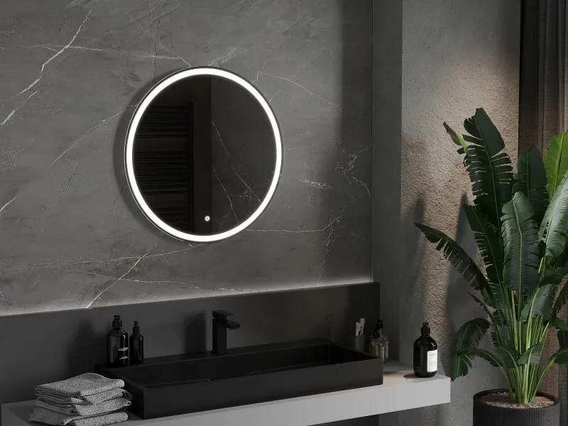 Mexen Gobi megvilágított fürdőszobai tükör, kerek 70 cm, LED 6000K, páramentes - 9801-070-070-611-00