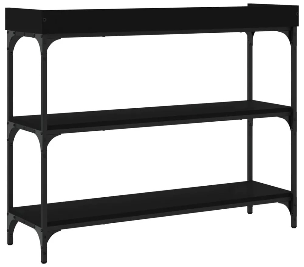 fekete tálalóasztal polcokkal 100 x 30 x 80 cm