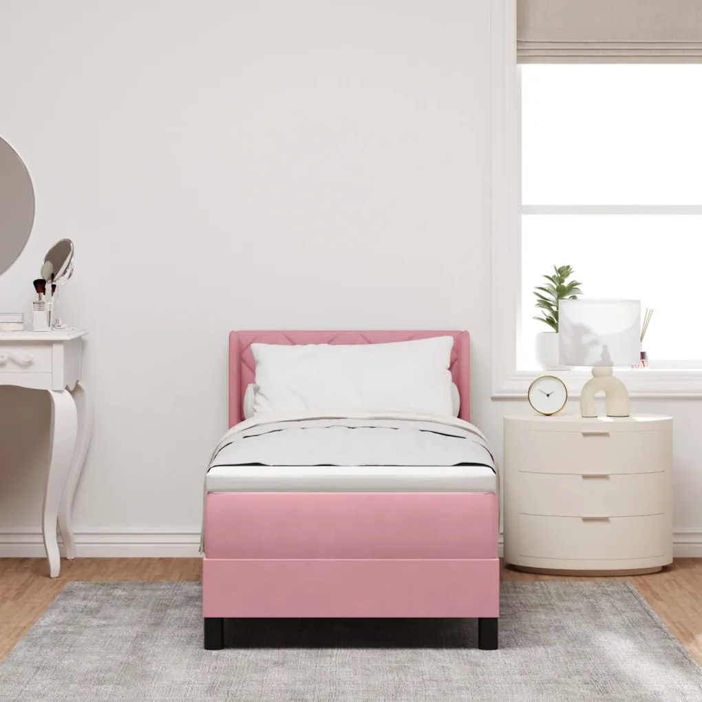 Boxspring Ágy Matrac Sötét Rózsaszín 80x200 cm Bársony