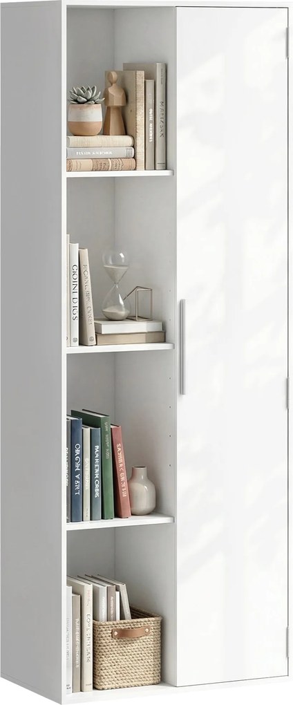 HOMCOM 7 polcos könyvespolc ajtóval, 4 nyitott polccal és állítható polcokkal — modern, szabadon álló polc 60 x 35 x 160 cm — fehér | Aosom