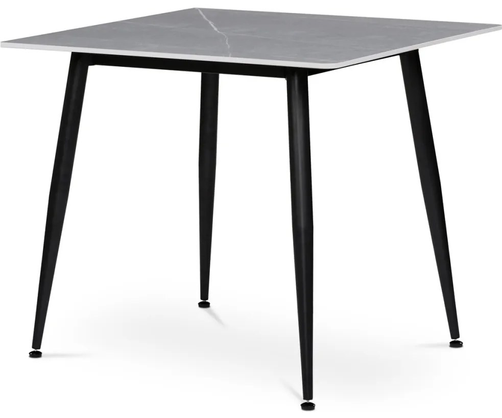 Szürke Márványhatású Kerámia Asztal Fekete Fém Lábbal. 80x80 cm. HT-398M_WT