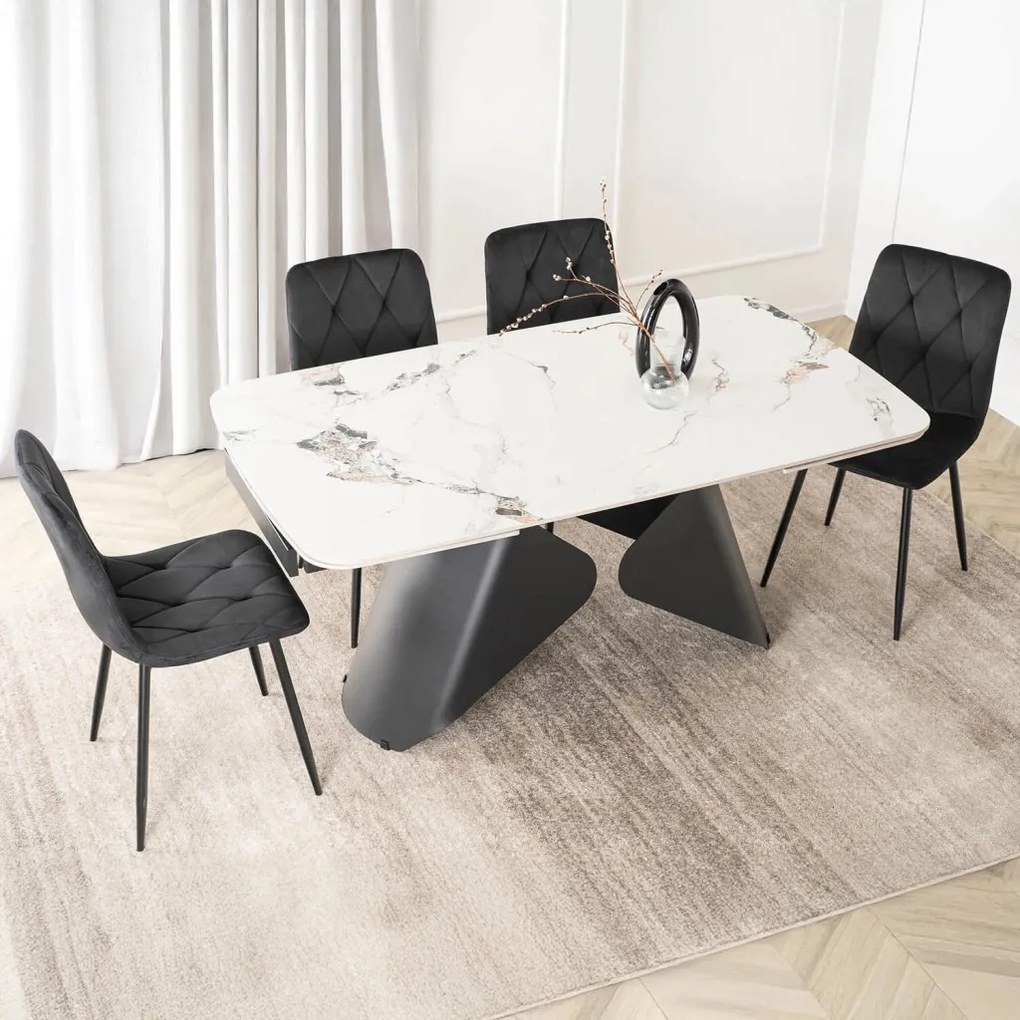 Stół VERONA Ceramiczny Rozkładany 160-240 cm Biały márvány/Czarny