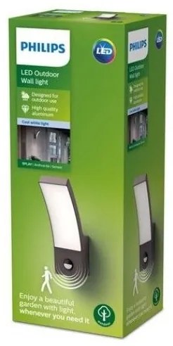 Philips-LED Kültéri fali lámpa érzékelővel SPLAY LED/12W/230V 4000K IP44