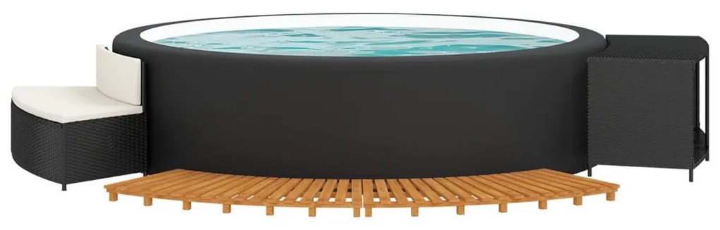 Fekete polyrattan és tömör akácfa jakuzzi-keret