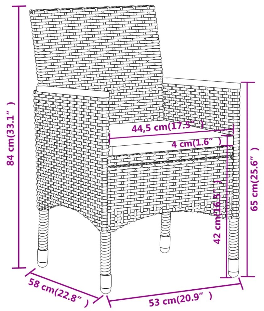 5 részes fekete polyrattan kerti ülőgarnitúra