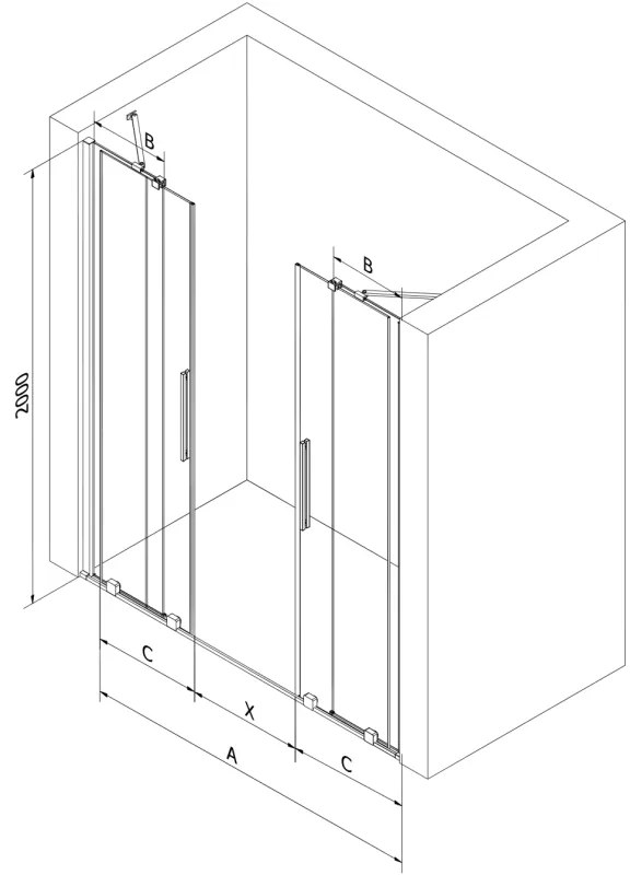 Mexen Velar Duo, tolózuhanyajtó 150 cm-re nyitható, 8 mm-es szürke üveg, arany fényes, 871-150-000-42-50