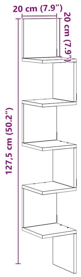 antik fa színű szerelt fa fali sarokpolc 20 x 20 x 127,5 cm