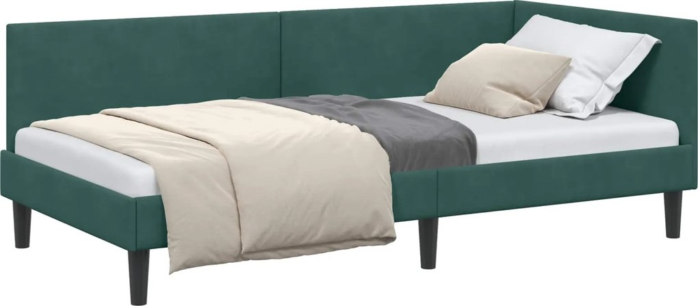 vidaXL Sarokágy keret fejtámlával Sötétzöld 80 cm x 200 cm Bársony