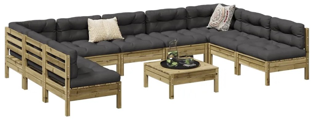 vidaXL 10 részes impregnált fenyőfa kerti kanapészett párnákkal