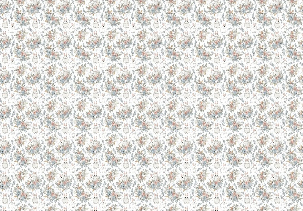 Fotótapéta Nyuszik pasztell virágokban 300x210 tavaszi dekoráció +ragasztó