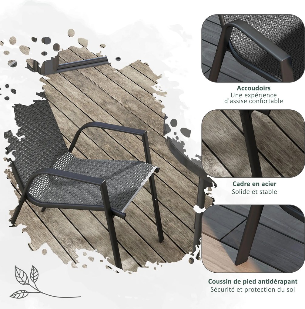 Outsunny 4 Darabos Tölthető Kerti Szék Készlet, Kültéri Karosszégek Karfával és Szürke Rattan Hatású Fonattal | Aosom