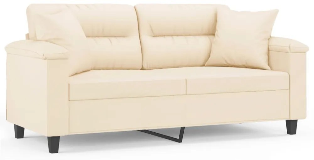 2 személyes bézs mikroszálas szövetkanapé párnákkal 140 cm