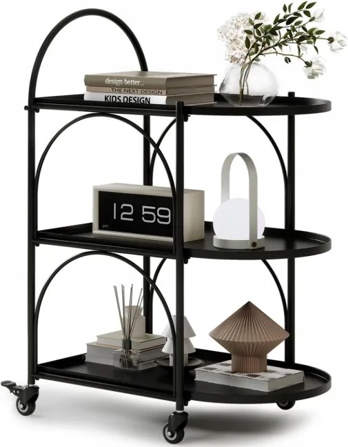 Nixaruy bárkocsi fém 3 szintes, kerekes, fekete