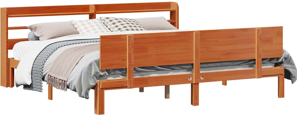 vidaXL Ágykeret fejtámlával tárolóval 2 pcs Faggyú barna Tömör fenyőfa
