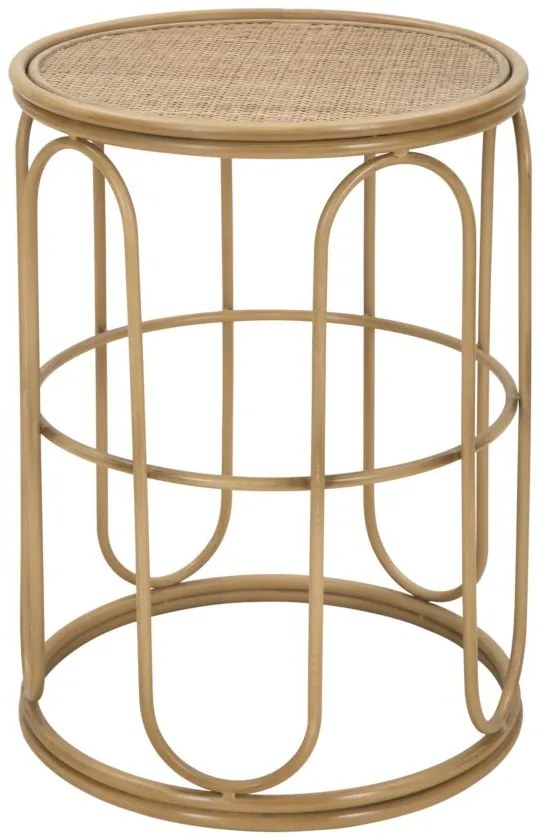 Kerek kisasztal fém vázzal és rattan asztallappal