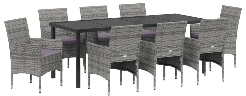 9 Részes Kerti Étkező Szett Szürke Poli Rattan
